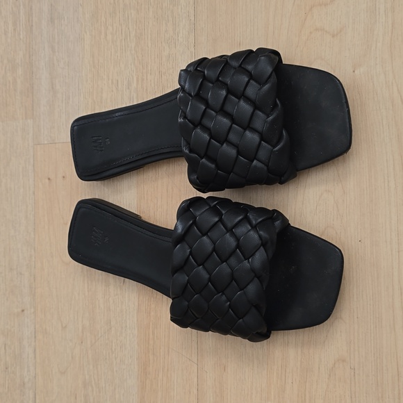 H&M Black Braided Slides Woven Flat Sandals Size 8 - Picture 3 of 8